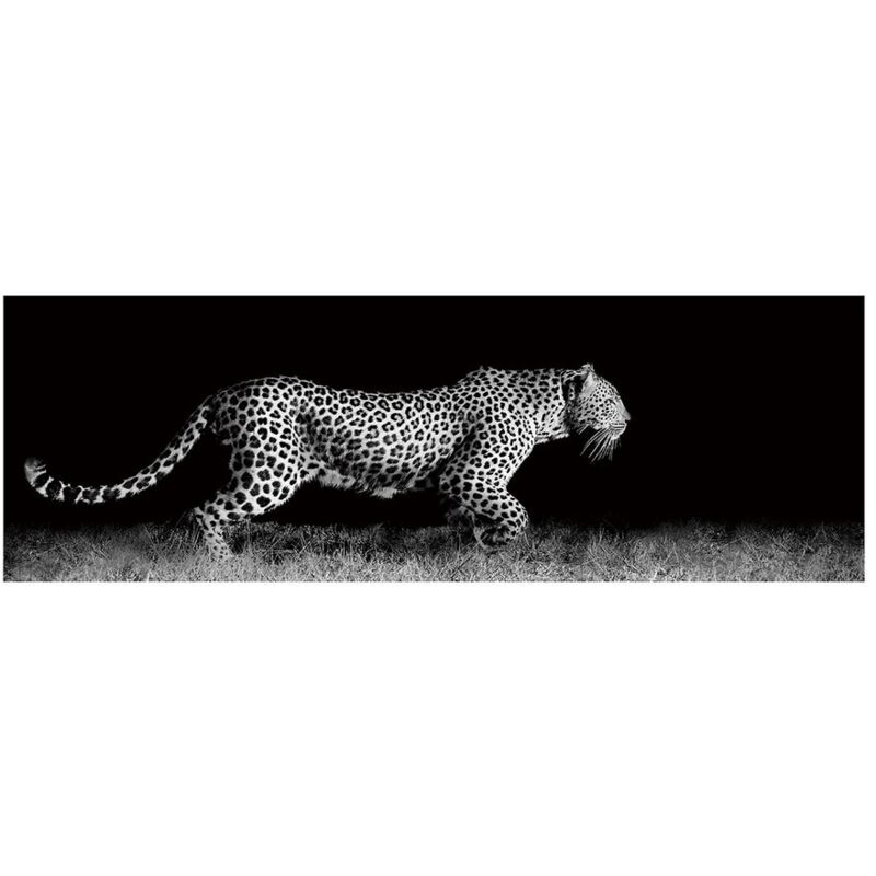 

Cuadro cabecero leopardo fotoimpreso de lienzo negro de 150x50 cm