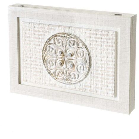 main image of "Cuadro cubrecontador blanco pintado con mandala sobre lienzo para cajas eléctricas de 46x31 cm"