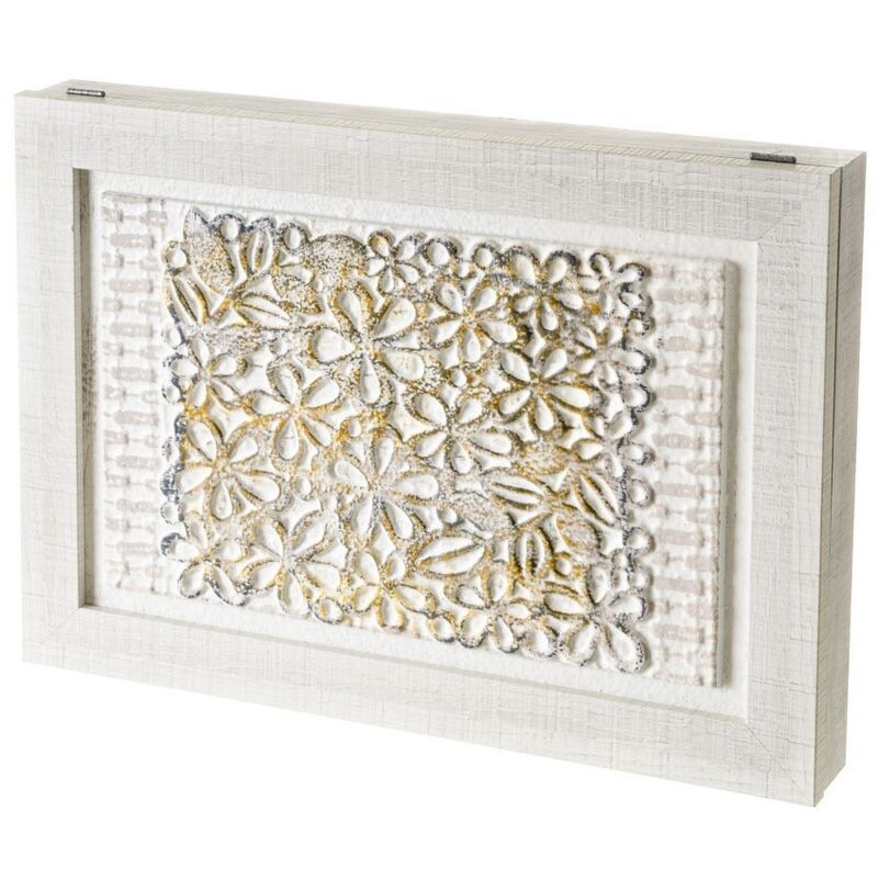 

Cuadro cubrecontador blanco pintado con flores sobre lienzopara cajas eléctricas de 46x31 cm