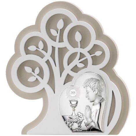 Cuadro de comunión en plata con grabado - recuerdo de la primera comunión para niño Tamaño: 14x15,5 cm SKU: VL81401/1L