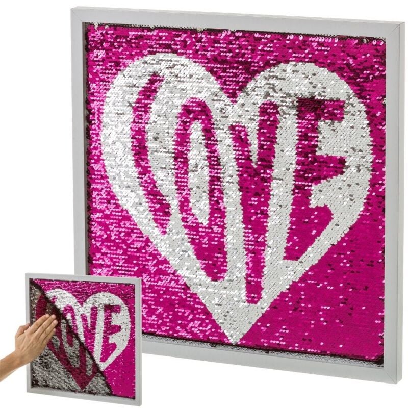 

Cuadro de corazón de lentejuelas rosa de 40x40 cm