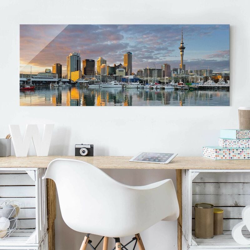 

Cuadro de cristal - Auckland Skyline Sunset - Panorama Apaisado Dimensión LxA: 20cm x 55cm