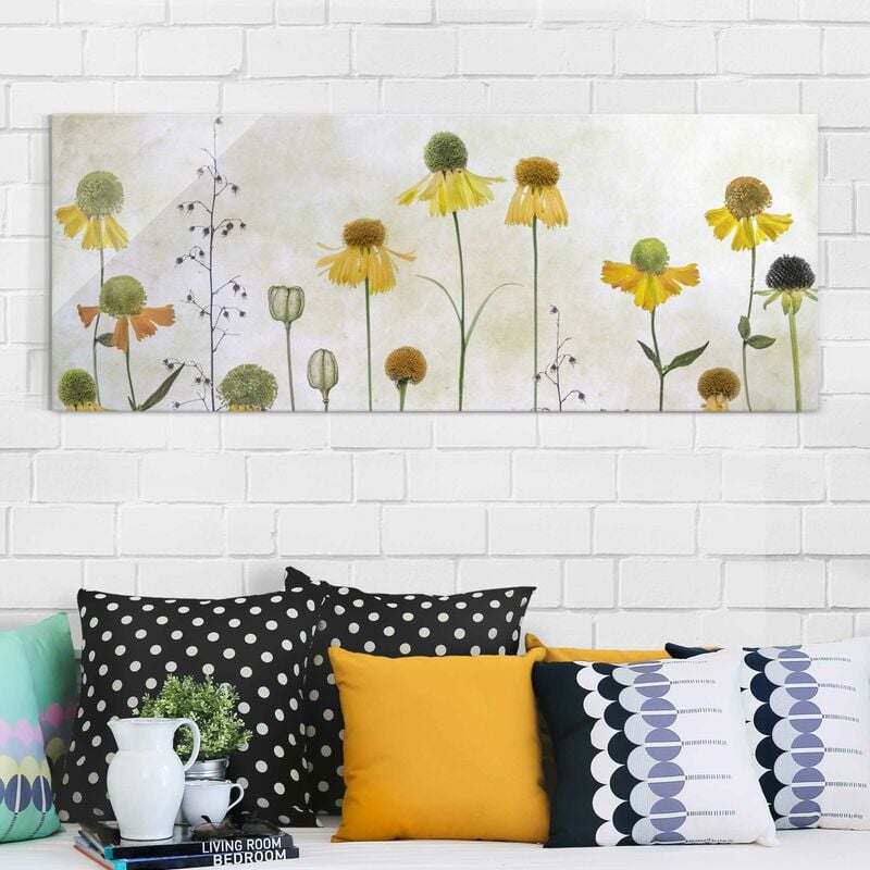 

Bilderwelten - Cuadro de cristal - Delicate Helenium Flowers - Panorama Apaisado Dimensión LxA: 50cm x 125cm