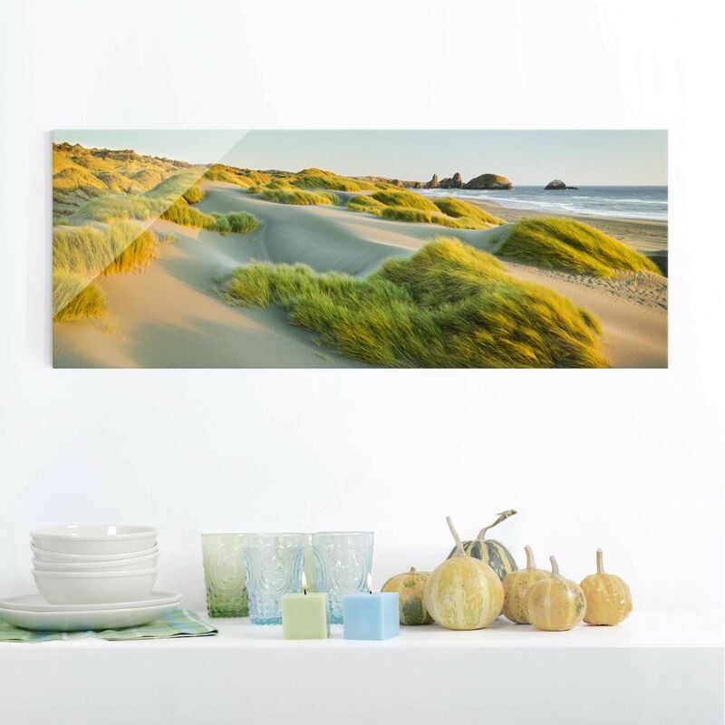 

Cuadro de cristal - Dunes and grasses at the sea - Panorama Apaisado Dimensión LxA: 50cm x 125cm