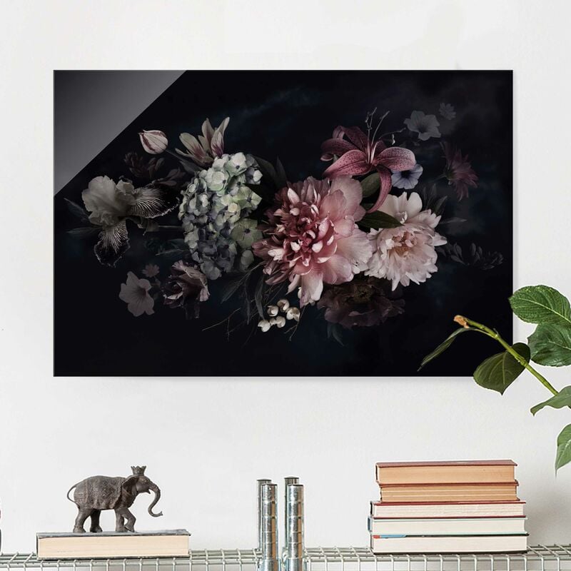 

Cuadro de cristal - Flowers With Fog On Black - Formato Apaisado 2:3 Dimensión LxA: 60cm x 90cm