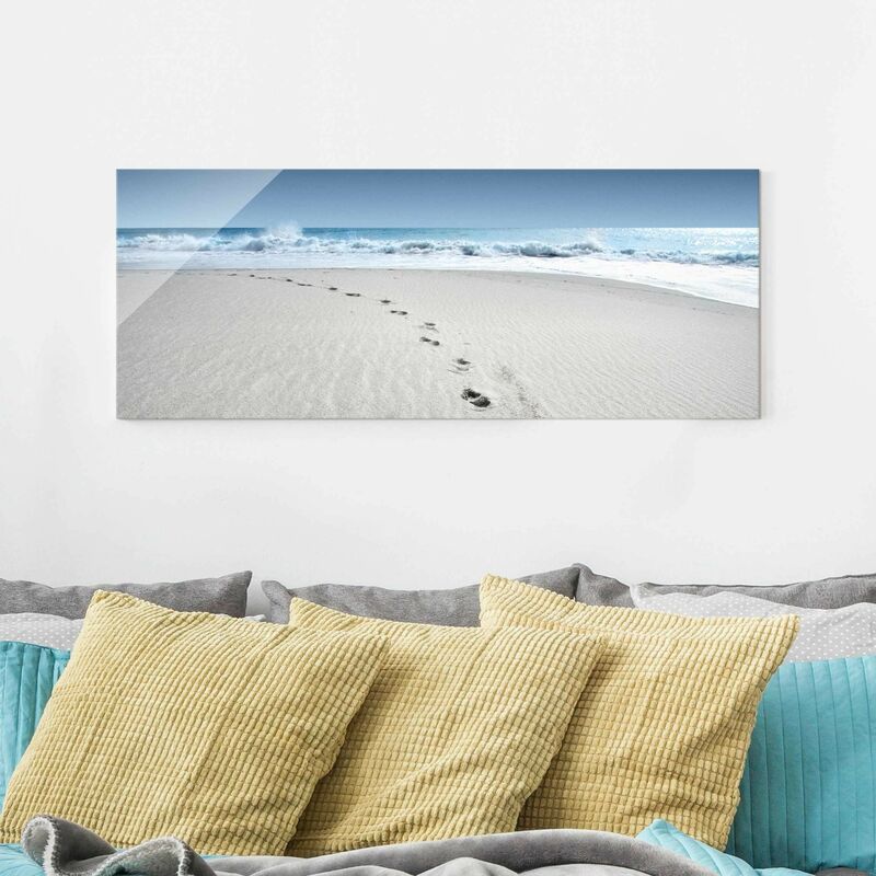 

Cuadro de cristal - Footprints in the sand - Panorama Apaisado Dimensión LxA: 40cm x 100cm