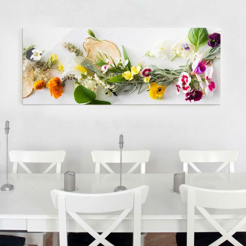 

Bilderwelten - Cuadro de cristal - Fresh Herbs With Edible Flowers - Panorama Apaisado Dimensión LxA: 40cm x 100cm