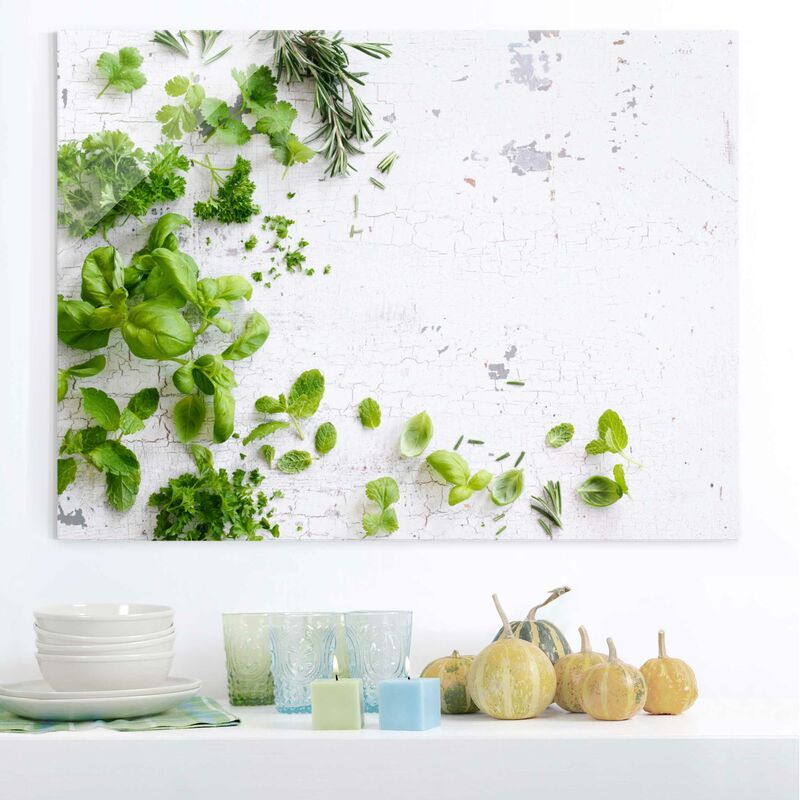 

Bilderwelten - Cuadro de cristal - Herbs On Wooden Shabby - Formato Apaisado 3:4 Dimensión LxA: 60cm x 80cm