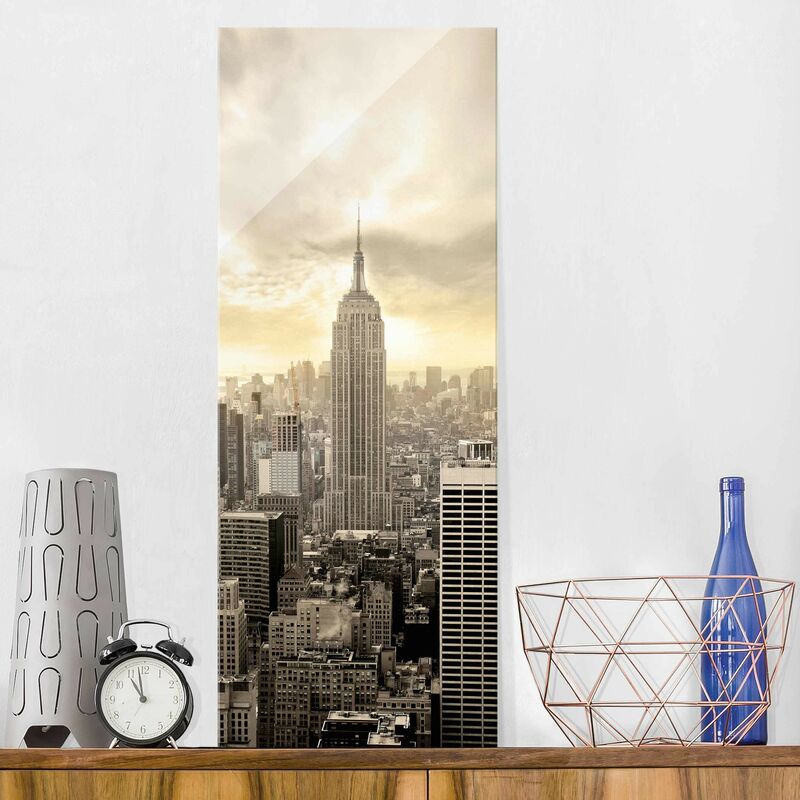 

Cuadro de cristal - Manhattan Dawn - Panorama Alto Dimensión LxA: 80cm x 30cm