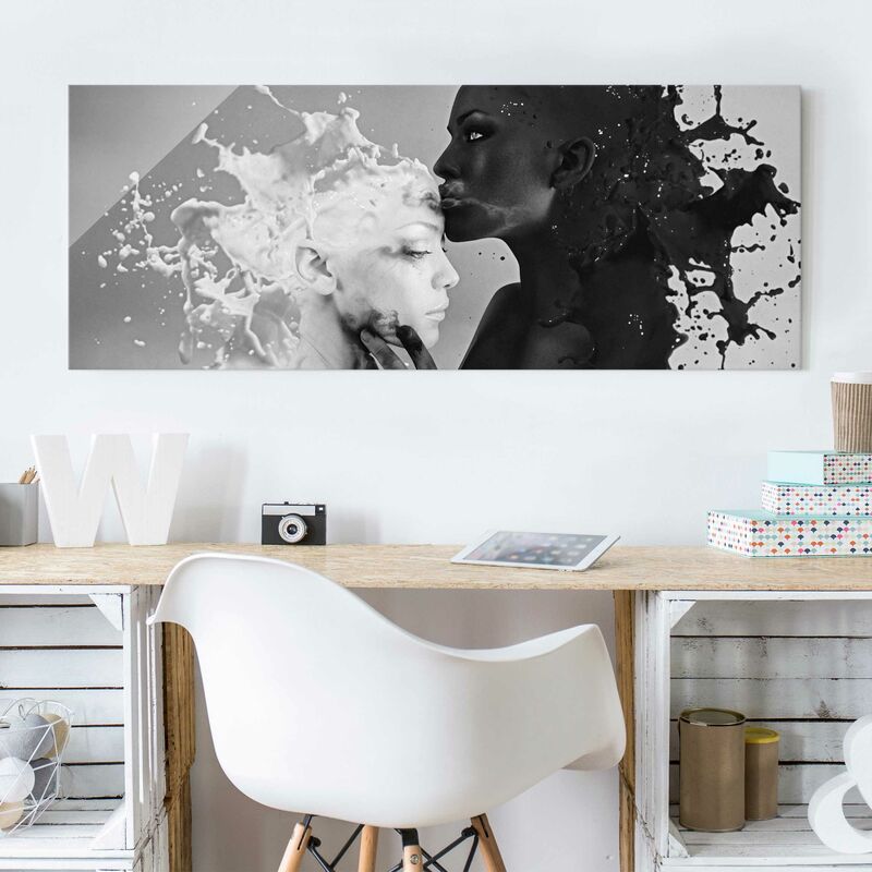 

Cuadro de cristal - Milk & Coffee Kiss black - Panorama Apaisado Dimensión LxA: 30cm x 80cm