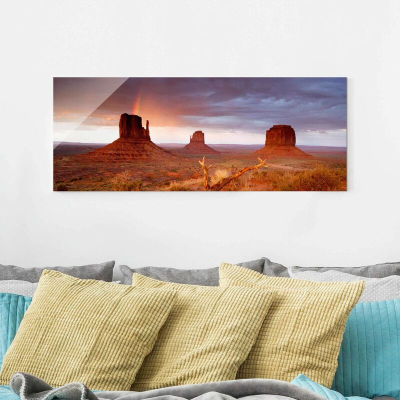 

Cuadro de cristal - Monument Valley at sunset - Panorama Apaisado Dimensión LxA: 40cm x 100cm