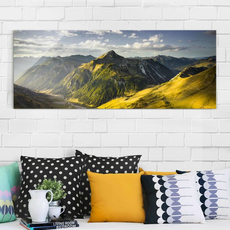 

Cuadro de cristal - Mountains and valley of the Lechtal Alps in Tirol - Panorama Apaisado Dimensión LxA: 20cm x 55cm