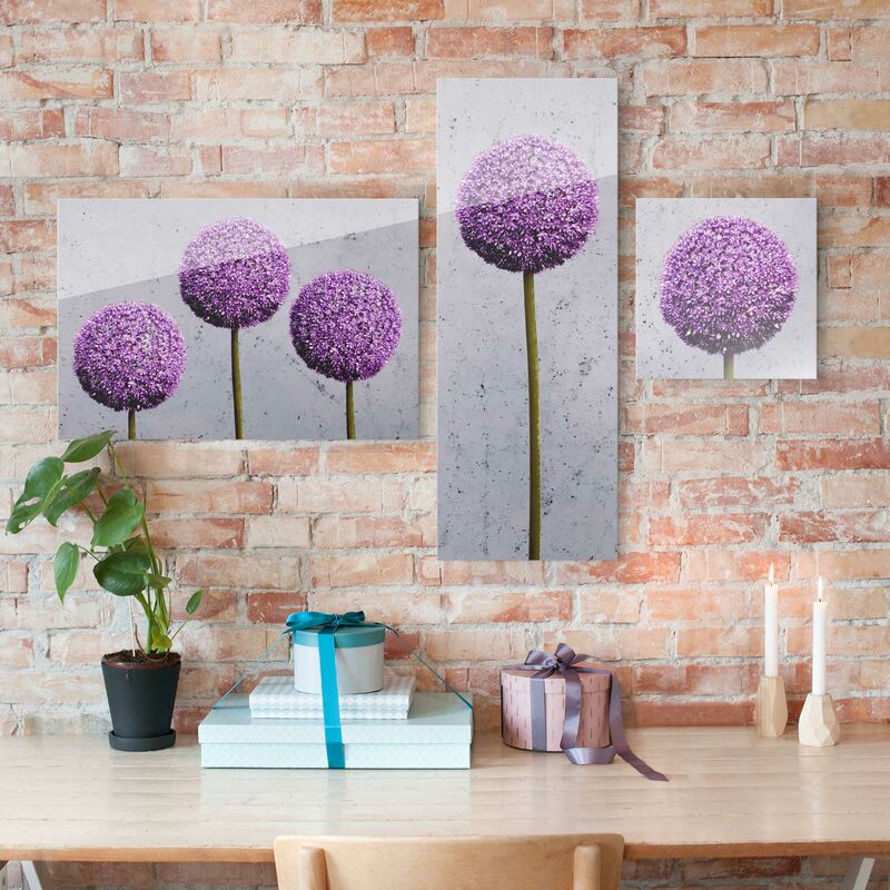 

Bilderwelten - Cuadro de cristal multipart - Allium globular flowers 3 parte Dimensión LxA: 40x60cm - 80x30cm - 30x30cm