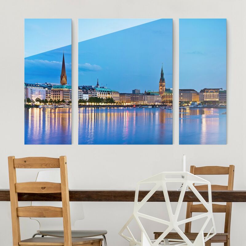 

Bilderwelten - Cuadro de cristal multipart - Hamburg Skyline 3 parte Dimensión LxA: 80x30cm - 80x60cm - 80x30cm