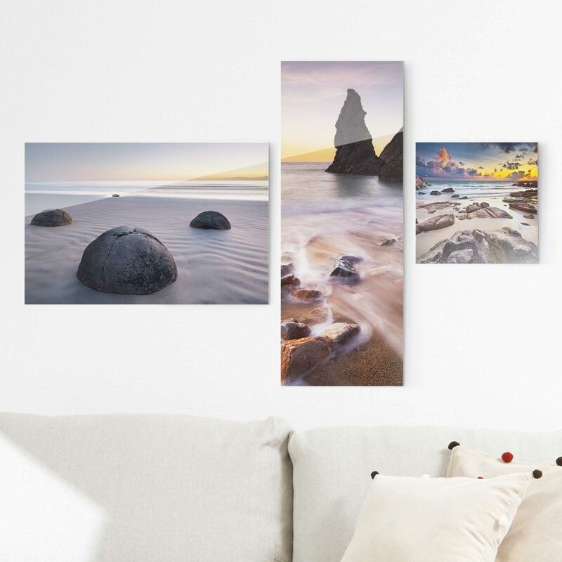 

Bilderwelten - Cuadro de cristal multipart - Sunrises on the beach 3 parte collage Dimensión LxA: 40x60cm - 80x30cm - 30x30cm