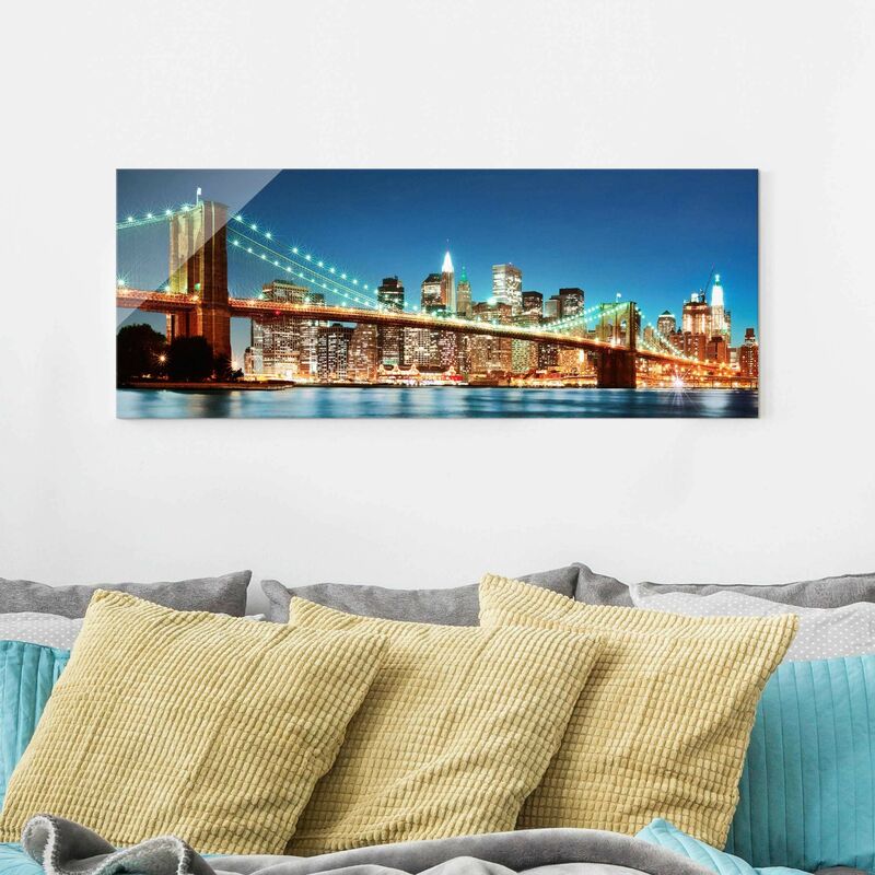 

Cuadro de cristal - Nighttime Manhattan Bridge - Panorama Apaisado Dimensión LxA: 20cm x 55cm