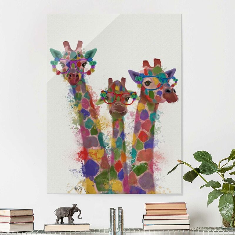 

Bilderwelten - Cuadro de cristal - Rainbow Splash Giraffe Trio - Formato Alto 4:3 Dimensión LxA: 80cm x 60cm