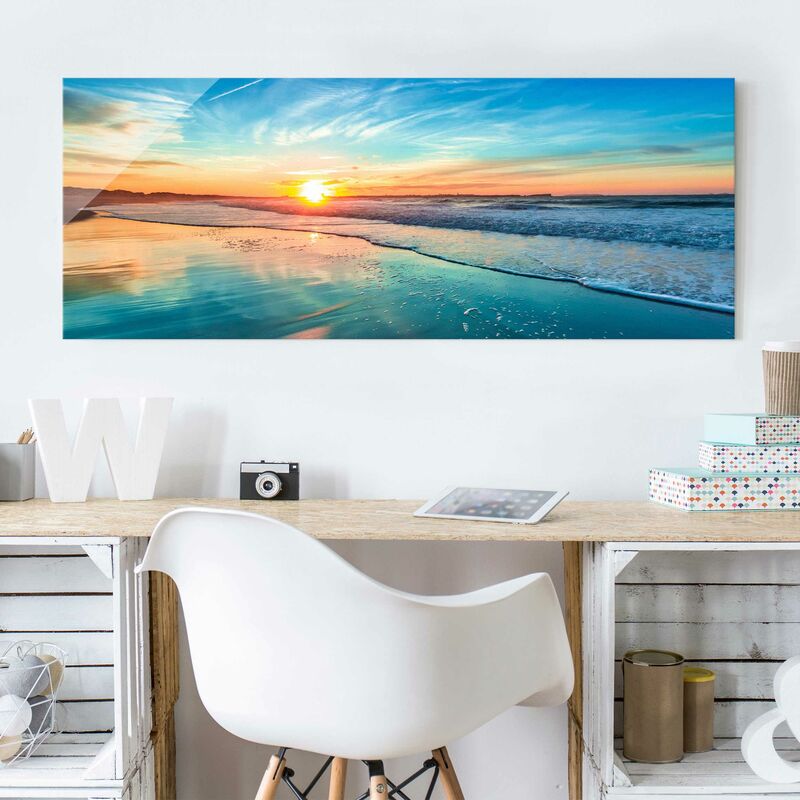 

Cuadro de cristal - Romantic Sunset By The Sea - Panorama Apaisado Dimensión LxA: 50cm x 125cm