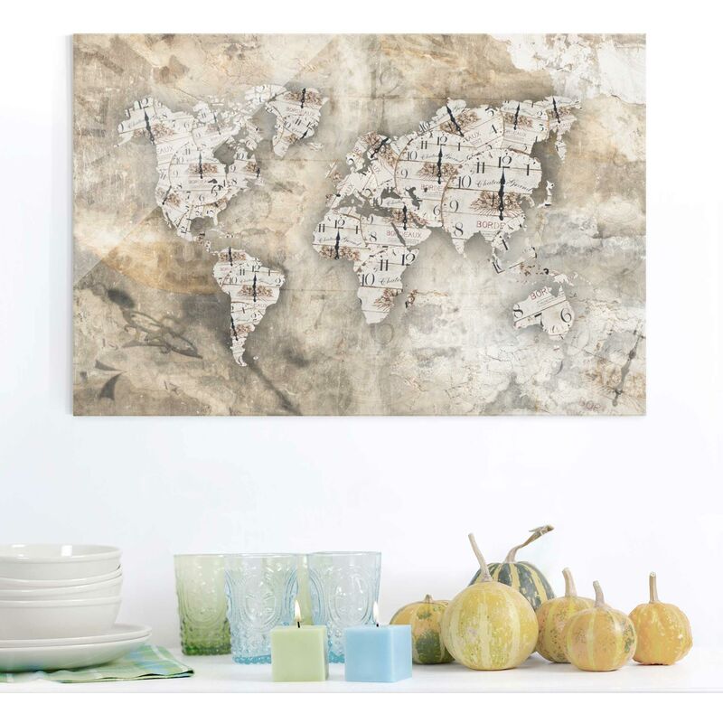 

Cuadro de cristal - Shabby watches world map - Apaisado 2:3 Dimensión LxA: 30cm x 45cm