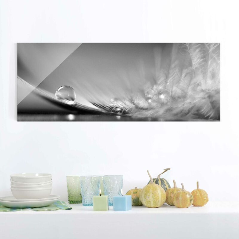 

Cuadro de cristal - Story of a Water Drop Black White - Panorama Apaisado Dimensión LxA: 20cm x 55cm