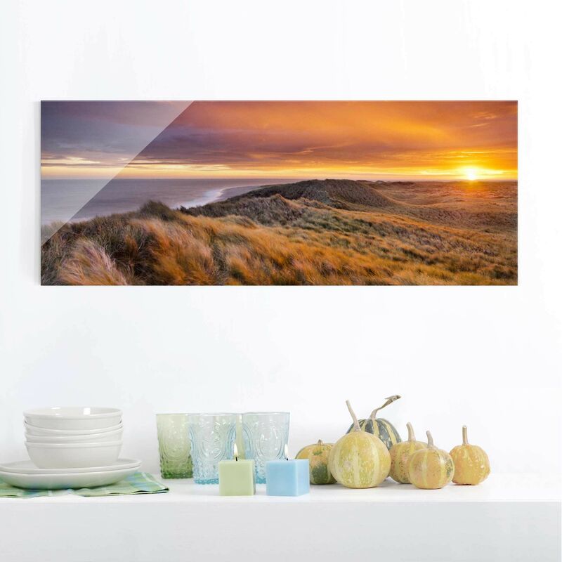 

Cuadro de cristal - Sunrise on the beach on Sylt - Panorama Apaisado Dimensión LxA: 40cm x 100cm