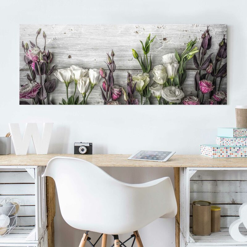 

Cuadro de cristal - Tulip Pink Shabby wood optic - Panorama Apaisado Dimensión LxA: 50cm x 125cm