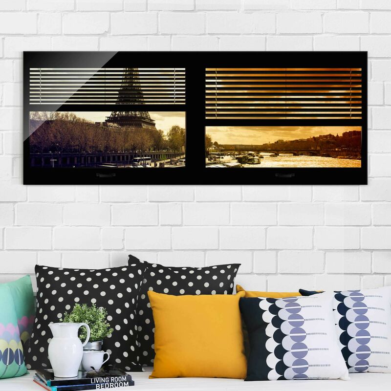 

Bilderwelten - Cuadro de cristal - Window blinds views - Paris Eiffel Tower sunset - Panorama Apaisado Dimensión LxA: 40cm x 100cm