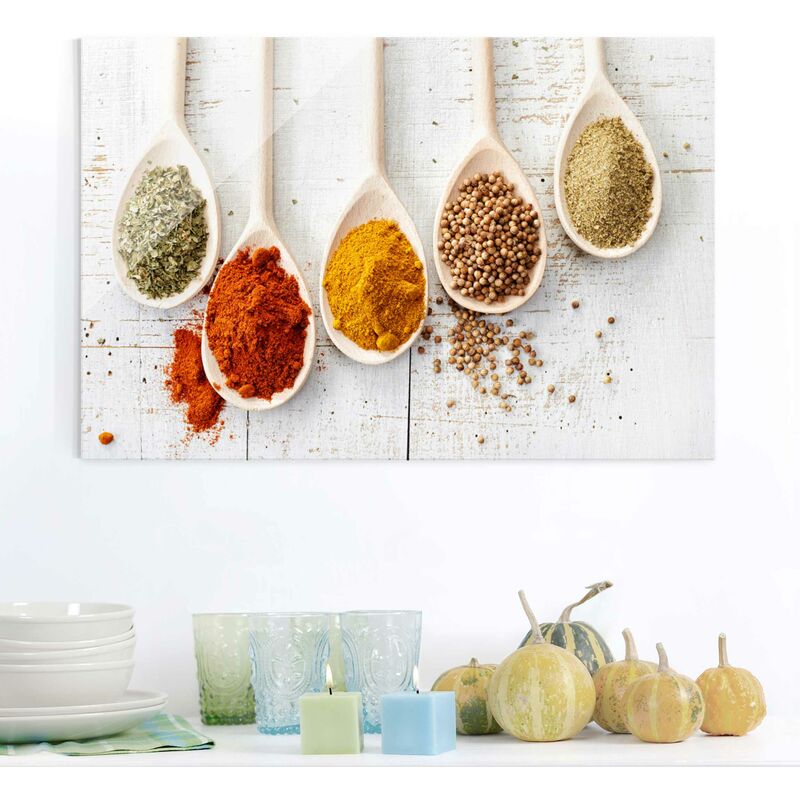 

Bilderwelten - Cuadro de cristal - Wooden spoons with spices - Apaisado 2:3 Dimensión LxA: 80cm x 120cm