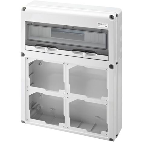 Cuadro de distribución de 20 módulos de Gewiss con 4 bridas para tomas industriales GW68014N