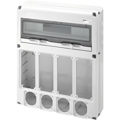 Cuadro de distribución de 20 módulos Gewiss con 4+4 bridas para tomas industriales GW68015N