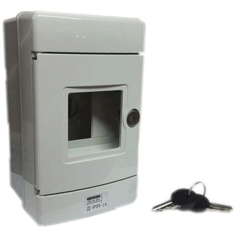 Cuadro de distribución de emergencia Gewiss gris resistente a la intemperie 4 módulos EN50022 GW42207