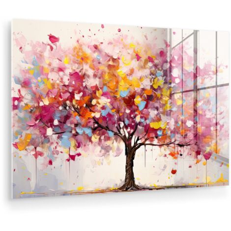 CUADRO DE METACRILATO Acuarela - Árbol - Arte - Abstracto Adornos Pared 90x60