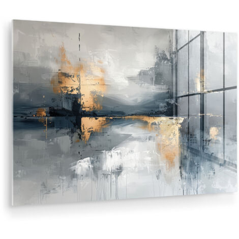 CUADRO DE METACRILATO Arte - Gris - Oro - Abstracto Pinturas 60x40