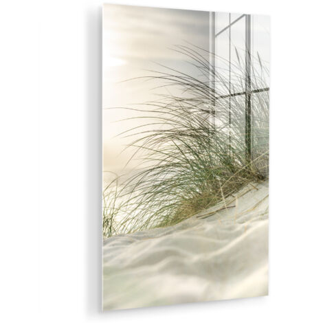 CUADRO DE METACRILATO Dunas con hierba de playa bajo el sol del parque nacional alemán Schleswig-Holsteinisches Wattenmeer Cuadros Para Dormitorio 60x90