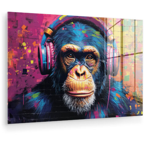 CUADRO DE METACRILATO Graffiti - Chimpancé - Arte callejero - Auriculares - Mono Pinturas 60x40