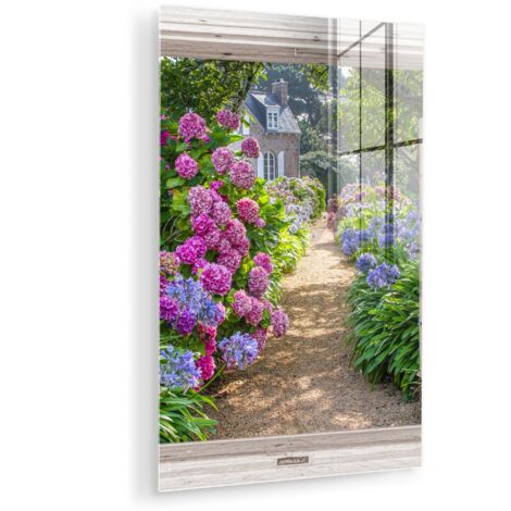 CUADRO DE METACRILATO Hortensia - Transparente - Flores - Verano - Morado - Camino Cuadros Para Dormitorio 60x90