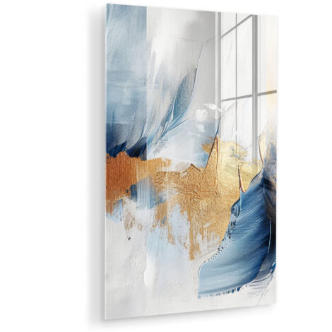 CUADRO DE METACRILATO Oro - Azul - Acuarela - Arte - Moderno Cuadros Para Dormitorio 60x90