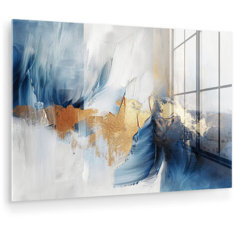 CUADRO DE METACRILATO Oro - Azul - Acuarela - Arte - Moderno Pinturas 60x40