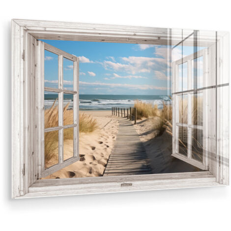 CUADRO DE METACRILATO Ventana - Mar - Costa - Naturaleza - vista - Playa - Mar de Wadden Adornos Pared 90x60