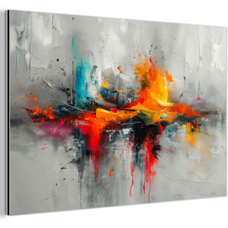 CUADRO DE METAL Arte moderno - Naranja - Gris - Abstracto Adornos Pared 60x40