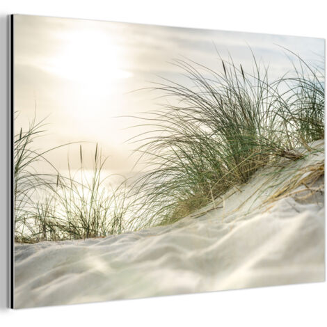 CUADRO DE METAL Dunas con hierba de playa bajo el sol del parque nacional alemán Schleswig-Holsteinisches Wattenmeer Cuadros Grande 120x80