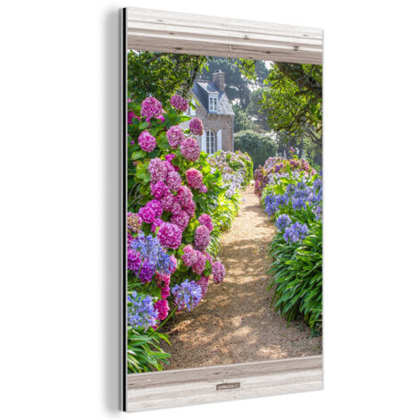 CUADRO DE METAL Hortensia - Transparente - Flores - Verano - Morado - Camino Decoracion Pared Salon 40x60