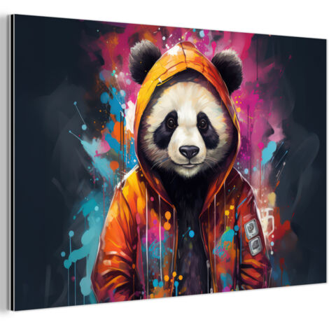 CUADRO DE METAL Panda - Chaqueta - Graffiti - Naranja Cuadros Grande 120x80