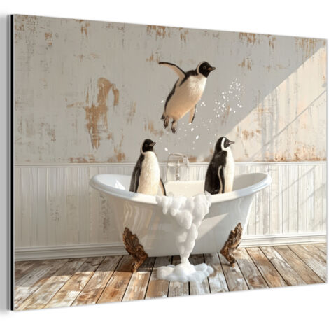 CUADRO DE METAL Vintage - Pingüino - Bañera - Espuma Cuadros Decorativos 90x60