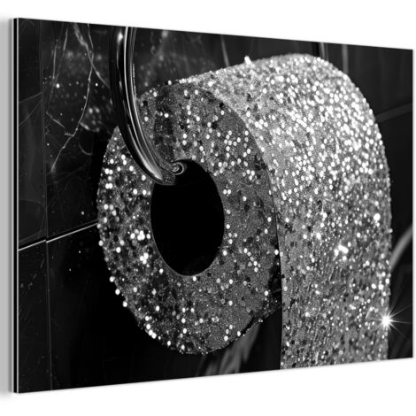 CUADRO DE METAL WC - Papel higiénico - Blanco y negro - Purpurina Cuadros Grande 120x80