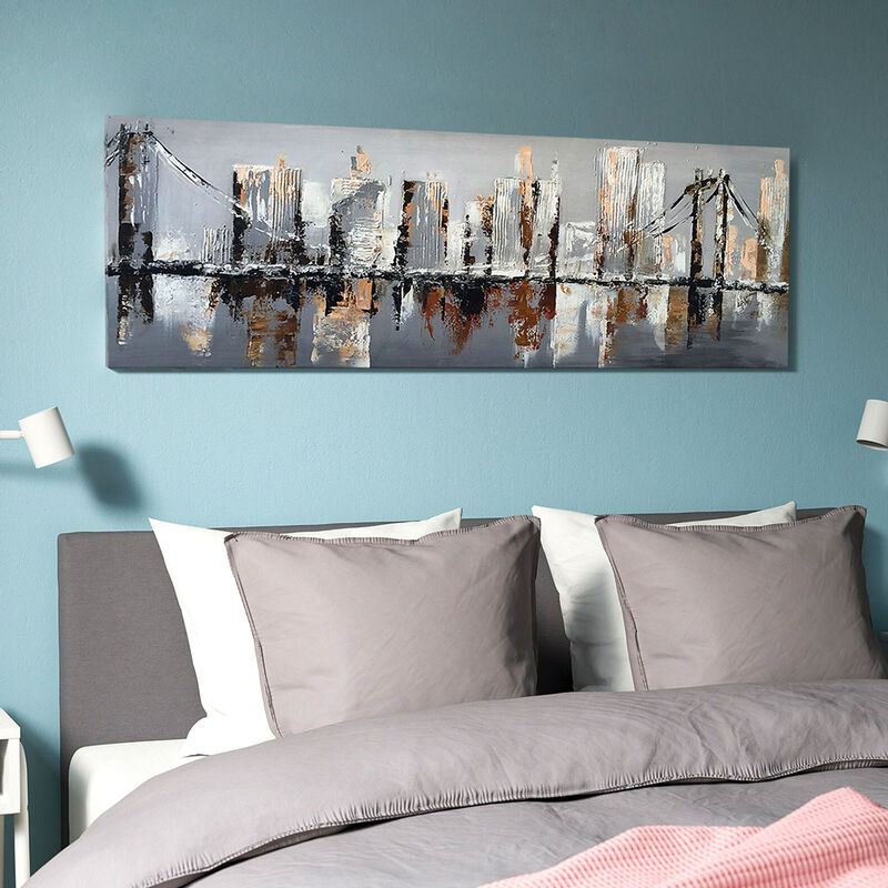 

Tema - Cuadro decorativo de paisaje urbano pintado a mano sobre lienzo 140x45cm Brooklyn Bridge