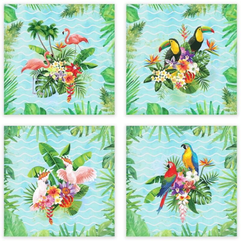 

Lolahome - Cuadro de pájaros en lienzo verde 30x30 cm. Compra mínima 4 unid