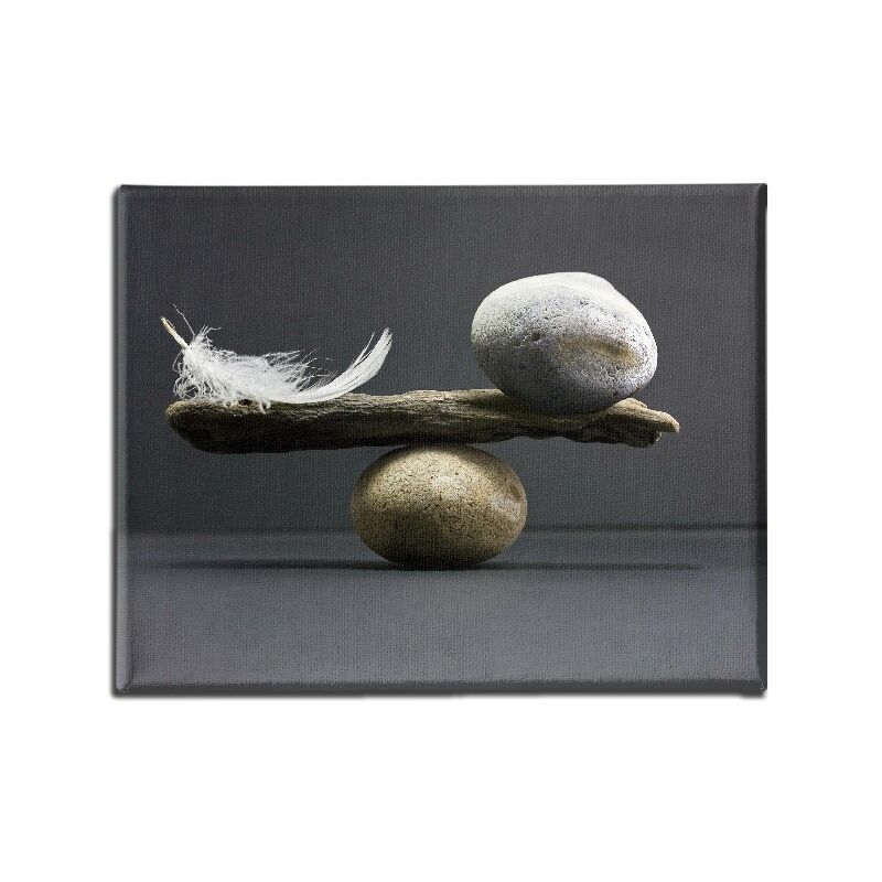 

Homemania - Cuadro De Pared - Piedra y Pluma - Zen - para la sala de estar, la habitacion - Multicolor en Poliester, Madera, 70 x 3 x 45 cm