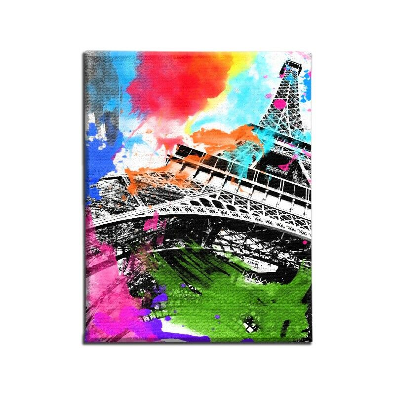 

Homemania - Cuadro De Pared - Torre eiffel con salpicaduras de color - para la sala de estar, la habitacion - Multicolor en Poliester, Madera, 45 x 3