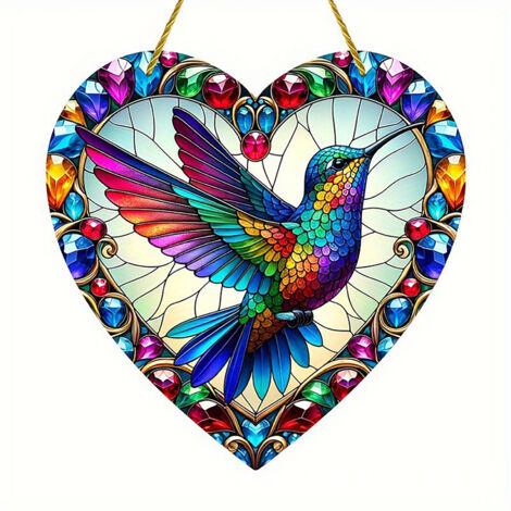 Cuadro decorativo de pared 【YK6004】 Cuadro acrílico colorido de doble cara en estilo bohemio, 20 x 20 cm, mariquita en forma de corazón.